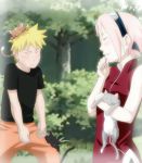  big_head blonde_hair cat haruno_sakura naruto pink_hair uzumaki_naruto 