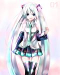  detached_sleeves hatsune_miku open_mouth solo thigh-highs twintails vocaloid yuuki_kira 
