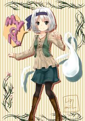  1girl absurdres alternate_costume hairband highres konpaku_youmu konpaku_youmu_(ghost) lip-mil pantyhose short_hair silver_hair skirt solo touhou 