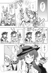 &gt;_&lt; comic eating fangs hat highres hinanawi_tenshi izayoi_sakuya long_skirt mikagami_hiyori monochrome nagae_iku remilia_scarlet skirt touhou translated translation_request |_|