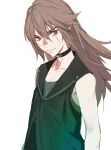  1boy brown_eyes brown_hair highres long_hair looking_at_viewer minashiro_soushi pako_(pakosun) scar scar_on_face simple_background sleeveless soukyuu_no_fafner white_background 