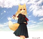  animal_ears blonde_hair fox_ears fox_girl fox_tail original red_eyes school_uniform tail tsunako 