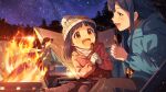 beanie blue_hair campfire dress idolmaster_million_live!_theater_days kitakami_reika long_hair nakatani_iku red_eyes smile