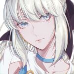  1girl blue_eyes fate/grand_order fate_(series) looking_to_the_side morgan_le_fay_(fate) simple_background wdvs5785 white_background white_hair 