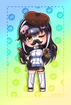  1girl african_penguin_(kemono_friends) animal_costume black_hair gloves hat highres hikarikmy kemono_friends kemono_friends_v_project long_hair looking_at_viewer multicolored_hair one_eye_closed penguin_costume penguin_tail shirt simple_background skirt solo standing tail virtual_youtuber 