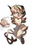  1other :&lt; blue_eyes brown_hair claw_pose closed_mouth completely_nude curled_horns demon fewer_digits furry hooves horizontal_pupils horns long_hair looking_at_viewer mullmull02 multiple_horns multiple_tails nude original simple_background tail twitter_username two_tails white_background 