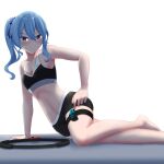  1girl absurdres blue_hair firen_inferno highres hololive hoshimachi_suisei legs lying ring_fit_adventure sportswear virtual_youtuber 