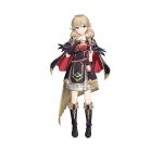  1girl absurdres alternate_costume armor bag bangs belt black_footwear boots bow braid breastplate bridal_gauntlets brown_eyes brown_hair capelet closed_mouth collarbone commentary_request dress faye_(fire_emblem) feather_trim fingernails fire_emblem fire_emblem_echoes:_shadows_of_valentia fire_emblem_heroes full_body gold_trim hair_bow hand_on_own_chest hand_up head_tilt highres knee_boots lips long_hair looking_at_viewer mikurou_(nayuta) official_art pink_bow shiny shiny_hair short_sleeves shoulder_armor simple_background solo standing twin_braids twintails white_background 