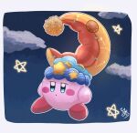  ._. 1other absurdres blue_eyes blush_stickers clouds crescent crescent_moon hat highres kirby kirby_(series) kirby_and_the_forgotten_land moon night nightcap pom_pom_(clothes) rd4o9 sleepy star_(symbol) 