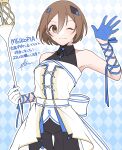  1girl ;) absurdres after0217 alternate_costume brown_eyes brown_hair gloves highres holding holding_staff meiko meikopia one_eye_closed ribbon short_hair sleeveless smile solo staff vocaloid 