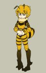  1boy antennae arthropod_boy bee bee_boy blonde_hair brown_background brown_hair bug closed_mouth freckles full_body highres horns k.blank male_focus original own_hands_together pointy_ears simple_background smile solo 
