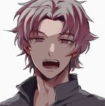  1boy aju222 bangs character_request check_character collared_shirt fangs male_focus mole mole_under_eye nanatsumori_minoru open_mouth parted_bangs pink_eyes pink_hair portrait shirt short_hair simple_background sketch solo tokimeki_memorial tokimeki_memorial_girl&#039;s_side_4th_heart white_background 