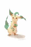  brown_eyes closed_mouth commentary_request dated highres leafeon leg_up looking_up mokuzou_(moku_ssbu) no_humans pokemon pokemon_(creature) signature simple_background solo white_background 
