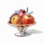  apple bowl closed_eyes dated food fruit grapes highres in_bowl in_container mokuzou_(moku_ssbu) no_humans orange_(fruit) pokemon pokemon_(creature) porygon2 signature solo symbol-only_commentary white_background 