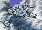  aircraft airplane anti-u.n. camouflage canards clouds commentary_request flying gun highres jet machine_gun macross macross_zero original realistic roundel science_fiction sv-51 user_kcnd2882 variable_fighter weapon 