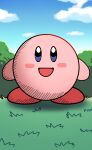  :d blue_sky clouds commentary_request day e.o. grass highres kirby kirby_(series) looking_at_viewer no_humans open_mouth sky smile 