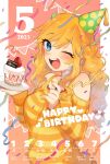  1girl 2023 alternate_hairstyle birthday_cake blonde_hair blue_eyes blush braid cake calendar_(medium) clothing_cutout commentary_request confetti eyebrows_visible_through_hair eyelashes food fork fruit happy_birthday hat hazuki_(nature.) highres holding holding_fork holding_plate idolmaster idolmaster_cinderella_girls long_hair looking_at_viewer nail_polish ohtsuki_yui one_eye_closed open_mouth party_hat plate shoulder_cutout sidelocks smile solo strawberry streamers striped striped_sweater sweater twin_braids wavy_hair yellow_nails yellow_sweater 