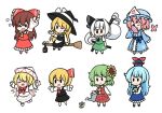  6+girls apron arms_up ascot bangs bare_shoulders barefoot belt black_ascot black_bow black_dress black_eyes black_footwear black_hairband black_headwear black_ribbon blonde_hair blue_belt blue_bow blue_dress blue_footwear blue_hair blue_headwear blue_kimono book bow bowtie braid broom broom_riding brown_hair bug butterfly butterfly_wings candle capelet chibi closed_eyes closed_mouth collared_dress crossed_arms detached_sleeves dress english_commentary eyebrows_visible_through_hair fairy_wings ferdy&#039;s_lab fire floral_print flower fly flying frills full_body ghost green_bow green_dress green_hair hair_between_eyes hair_bow hair_flower hair_ornament hair_ribbon hair_tubes hairband hakurei_reimu hand_up hands_up hat hat_ornament hat_ribbon hitodama japanese_clothes kamishirasawa_keine katana kazami_yuuka kimono kirisame_marisa konpaku_youmu konpaku_youmu_(ghost) lamp leaf leg_up lily_white long_hair long_sleeves looking_at_viewer looking_down looking_to_the_side mob_cap multiple_girls necktie no_shoes one_eye_closed open_clothes open_mouth open_vest pantyhose pink_flower pink_hair plaid plaid_skirt plaid_vest puffy_long_sleeves puffy_short_sleeves puffy_sleeves red_ascot red_bow red_bowtie red_dress red_footwear red_necktie red_ribbon red_skirt red_vest ribbon rumia saigyouji_yuyuko shirt shoes short_sleeves simple_background single_braid sitting skirt sleepy smile snowflake_print snowflakes socks standing standing_on_one_leg sunflower sword tears tongue touhou triangular_headpiece vest water weapon white_apron white_background white_capelet white_dress white_flower white_hair white_headwear white_legwear white_ribbon white_shirt wide_sleeves wings witch_hat yellow_ascot yellow_flower 