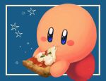  absurdres blue_background blue_eyes border cheese_trail closed_mouth eating food highres holding holding_food holding_pizza kirby kirby_(series) no_humans parsley pizza solo star_(symbol) symbol-only_commentary vul3hl0smteyk1z white_border 