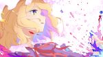  1girl absurdres blonde_hair dress from_side hat highres maribel_hearn open_mouth purple_dress smile solo t-hou touhou yellow_eyes 