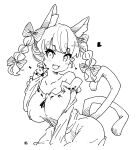  alternate_costume animal_ears bangs braid breasts cat_ears cat_tail commentary_request cropped_legs dress extra_ears fang fingernails greyscale hand_up heart kaenbyou_rin large_breasts long_fingernails long_hair long_sleeves looking_at_viewer monochrome multiple_tails open_mouth pointy_ears sharp_fingernails signature skin_fang smile tail tanasuke touhou twin_braids twintails two_tails upper_body white_background white_dress 
