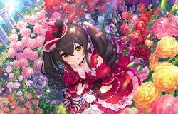  black_hair blush dress idolmaster_cinderella_girls_starlight_stage long_hair matoba_risa smile twintails yellow_eyes 