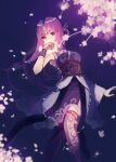  absurdres asymmetrical_sleeves dress floating flower hair_ornament highres light looking_at_viewer petals purple_dress qin_shi_ming_yue shao_siming_(qin_shi_ming_yue) shao_siming_guang_wei skirt thigh-highs veil violet_eyes water 