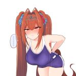  ... 1girl animal_ears breasts brown_hair commentary daiwa_scarlet_(umamusume) hanging_breasts horse_ears horse_girl horse_tail large_breasts long_hair red_eyes ro_(aahnn) school_swimsuit simple_background solo swimsuit tail thick_thighs thighs twintails umamusume very_long_hair white_background 