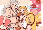  2girls animal_ears animal_print blonde_hair breasts chinese_zodiac corrin_(fire_emblem) corrin_(fire_emblem)_(female) drill_hair elise_(fire_emblem) fire_emblem fire_emblem_fates highres large_breasts long_hair looking_at_viewer multiple_girls mutsuki_nanami siblings sisters small_breasts tail tiger_ears tiger_print tiger_tail twin_drills upper_body white_hair year_of_the_tiger 