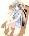  barefoot blue_eyes chair china_dress chinese_clothes feet flat_chest highres leg_hug little_busters! little_busters!! loli long_hair looking_at_viewer noumi_kudryavka panties shigen silver_hair sitting striped striped_panties underwear 