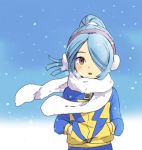  blue_hair earmuffs hair_over_one_eye headphones inazuma_eleven kazemaru_ichirouta male scarf snow solo trap 