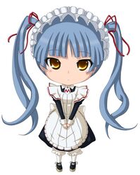  blue_hair blush highres kuena long_hair maid maid_headdress maria_holic shinouji_matsurika solo twintails yellow_eyes 