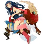  1girl bangs blue_eyes blue_hair blunt_bangs boots darkrai hair_ornament hairclip hikari_(pokemon) kasuboo miniskirt pokemon pokemon_(creature) pokemon_(game) pokemon_dppt prinplup scarf skirt smile tank_top 