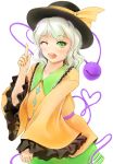  green_eyes hat heart heart_of_string komeiji_koishi sai-go short_hair silver_hair solo touhou wink 