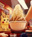  27_degrees chopsticks clefairy clefairy_(cameo) food jirou_(ramen) meat ookido_yukinari pikachu pocket_monsters_(manga) pokemon pokemon_(creature) pokemon_(game) pokemon_rgby poster_(object) ramen restaurant spicy steam surprised translation_request 