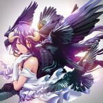  1girl albedo_(overlord) bird black_hair black_wings highres horns k-ta long_hair overlord_(maruyama) solo wings yellow_eyes 