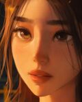 1girl brown_eyes brown_hair english_commentary eyebrows eyebrows_visible_through_hair face freckles linn_(sam_yang) lips nose original sam_yang