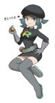  1girl :3 belt boots flowers-imh gloves hand_on_hip hat highres looking_at_viewer pokemon pokemon_(game) simple_background solo tagme team_rainbow_rocket_grunt team_rainbow_rocket_uniform thigh-highs thigh_boots thighs white_background 