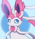  artist_name blue_eyes blurry blush bright_pupils closed_mouth commentary_request no_humans outline pokemon pokemon_(creature) signature solo sylveon white_pupils yuni_(rrye7423) 