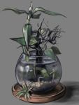  bonsai fish fishbowl grey_background komota_(kanyou_shoujo) no_humans original plant potted_plant simple_background still_life 