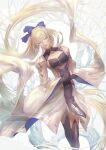  1girl absurdly_long_hair artoria_caster_(fate) artoria_pendragon_(fate) blonde_hair coma2 fate/grand_order fate_(series) green_eyes highres long_hair simple_background very_long_hair white_background 