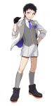  1boy black_hair full_body gloves grey_legwear highres idol_clothes idol_show_time long_sleeves looking_at_viewer male_focus official_art open_mouth pointing pointing_at_self shoes short_hair shorts smile sneakers socks solo tsukasa_satsuki violet_eyes white_background yanagi_ryo 