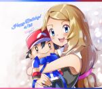  ash_ketchum ashujou blonde_hair blue_eyes long_hair pokemon pokemon_(anime) pokemon_(game) pokemon_xy serena_(pokemon) stuffed_toy 