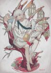  1girl bangs barefoot birdcage bright_pupils brown_eyes cage closed_mouth commentary_request egg feathered_wings food fruit full_body grapes grey_background halo highres long_hair looking_at_viewer original scales short_sleeves sitting solo toes watori_re white_hair white_pupils white_robe wings 