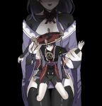  1220_(fowlr) 1boy 1girl armor black_legwear black_shorts bridal_gauntlets genshin_impact japanese_armor japanese_clothes jingasa kimono kote kurokote mitsudomoe_(shape) purple_hair purple_kimono raiden_shogun scaramouche_(genshin_impact) short_hair short_sleeves shorts tomoe_(symbol) violet_eyes 