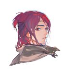  1boy cloak elden_ring eyelashes grey_cloak half_updo headband looking_at_viewer male_focus parted_lips portrait red_eyes redhead rope ruint solo tarnished_(elden_ring) 