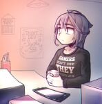  black_hair coffee coffee_cup cup depressed disposable_cup k.blank nintendo_switch sad short_hair tomboy 