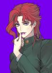  1boy blood blood_in_mouth breasts earrings gakuran genderswap genderswap_(mtf) highres jewelry jojo_no_kimyou_na_bouken kakyoin_noriaki long_hair male_focus purple_blood ranch_jjba redhead school_uniform solo stardust_crusaders violet_eyes wiping_mouth 