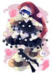  1girl :3 black_dress black_legwear blue_hair commentary doremy_sweet dream_soul dress hat highres long_sleeves looking_at_viewer multicolored_clothes multicolored_dress nightcap nikorashi-ka one-hour_drawing_challenge pom_pom_(cheerleading) red_headwear sheep short_hair sleeves_past_fingers sleeves_past_wrists solo touhou white_dress wide_sleeves 