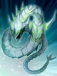  cyber_dragon_zwei dragon duel_monster full_body glowing gradient gradient_background green_background light_particles machinery metal no_humans nodo_sn simple_background snake wire yu-gi-oh! yu-gi-oh!_gx 